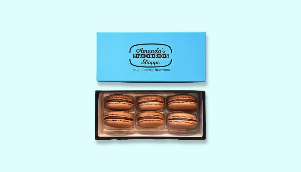 Box Of 6 Of French Macarons - Chocolate · Box of six Chocolate French macarons, made with rich dark cocoa.