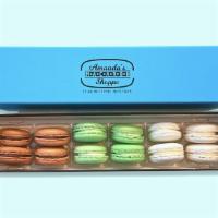 Box Of 12 Of French Macarons - Classic Variety · Variety box of 12, including four Chocolate, four Vanilla, and four Pistachio macarons.