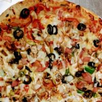 Special Pizza · Pepperoni, sausage, mushrooms, black olives, green peppers, onions, ham, mozzarella cheese, ...