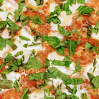 Margherita Pizza · fresh basil, garlic, olive oil slice fresh tomato, mozzarella cheese and pizza sauce.