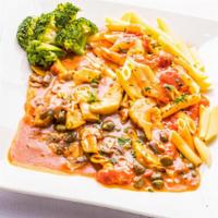 Veal Alla Nonna · Veal scaloppini with artichokes, mushrooms, capers, white wine, and a touch of tomato sauce....