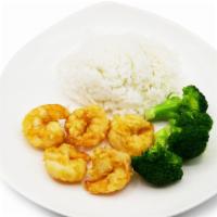 Kids Jumbo Popcorn Shrimp · Lightly battered jumbo shrimp 5 pc., steamed broccoli.