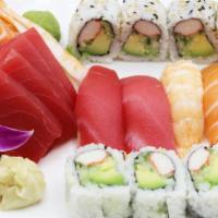 Sushi & Sashimi Combination · Total 23 pc.5 pc. nigiri (2 salmon, 2 tuna, 1 shrimp), 10 sashimi (5 salmon, 4 tuna, 1 shrim...