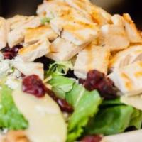 Large Signature Salad · Mixed salad with candied walnuts, dried cranberries, apples, Gorgonzola cheese, honey balsam...