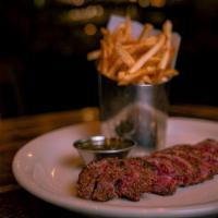 Steak Frites Plate · Flat iron bavette, skinny fries and Irish chimichurri.
