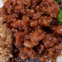 Sesame Chicken · Delicious diced chicken deep fried until crispy, then stir fried in our house special sauce ...