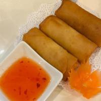 Spring Rolls Ⓥ · (3) Crispy rolls stuffed with cabbage, carrot, shiitake mushroom, and cellophane noodles ser...