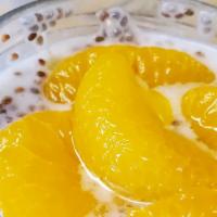 Tropical Coconut Chia Pudding · (Vegan Item) Chia Pudding with coconut & orange extracts, topped with fresh mandarin oranges