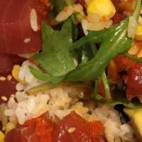 Hawaiian Classic (*Contains Raw Fish) · *Ahi tuna, mixed green. scallions. sesame seeds. cucumber, sweet corn, avocados, pineapple, ...