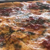Grandma Pizza · Thin crust square with marinara sauce, garlic, fresh basil, our signature extra virgin olive...