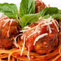 Spaghetti Meatballs · classic spaghetti dish, served with two beef and pork  meatballs in marinara sauce
