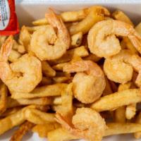 Shrimp Box · Crispy jumbo shrimp. French fries, coleslaw salad, and tartar sauce on the side.