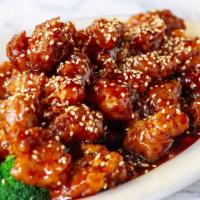 Sesame Chicken · Boned, battered, and deep-fried chicken topped with  sesame seeds.