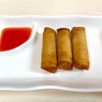 Thai Egg Roll (Spring Roll) · Fried egg rolls stuffed with glass noodles, cabbage and carrots served with sweet and spicy ...
