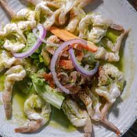 Shrimp Aguachile · Butterflied shrimp cooked in lime juice and spicy 