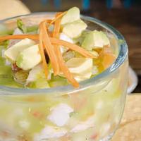 Jalapeno Ceviche · Small pieces of fresh shrimp cooked in lime juice with diced tomato, onions, and cilantro to...