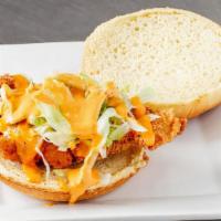 Chickenman Crispy Chicken Sandwich · Crispy Chicken Breast on a toasted Brioche Roll, topped with lettuce & our special sauce.