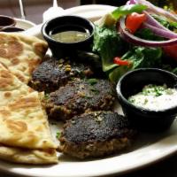 Keftedes Platter · Homemade Greek style meat patties made with beef, herbs & spices grilled & served with homem...