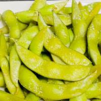 Edamame · Green soybeans in the pod.