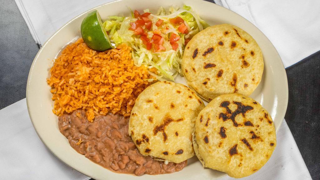 Gordita Plate · Three gorditas served with rice and beans.