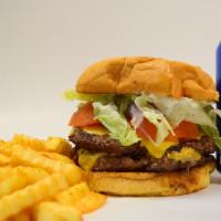 Double Burger · Double Pattie Angus Chuck Beef, Mayo, Mustard, Lettuce, Tomatoes, Onions, Pickles.