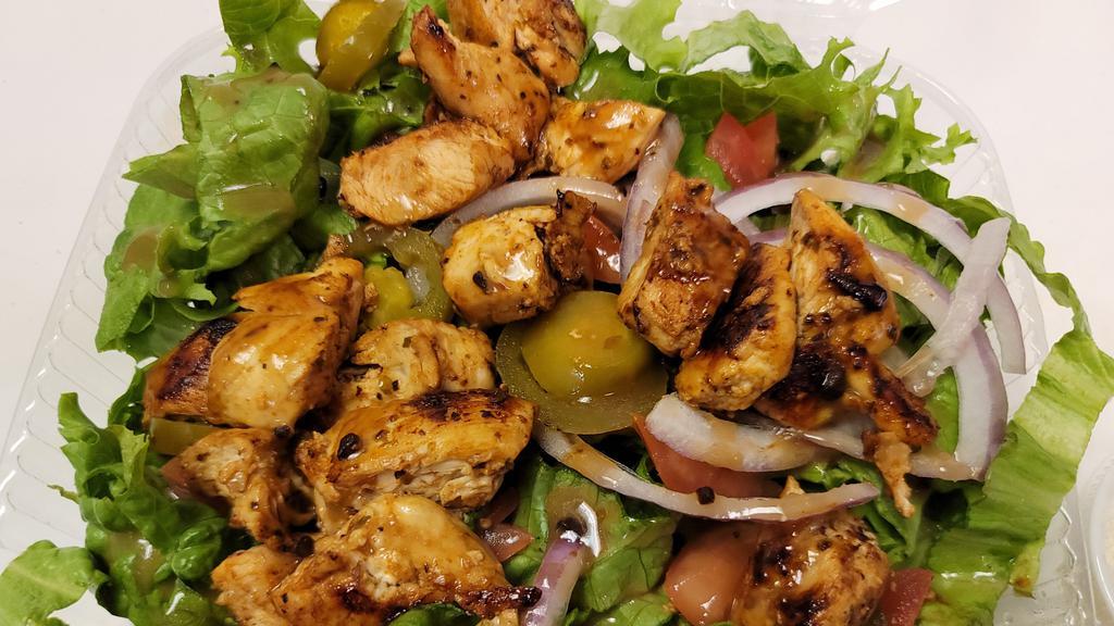 Grilled Chicken Salad · Lettuce, Onion, Tomatoes, Feta Cheese, Balsamic Vinaigrette, Grilled Chicken. 2 Dressing: Ranch or Italian Dressing.
