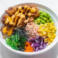 Chicken Karaage Bowl · Deep fried soy sauce marinated chickens with unlimited toppings, sauces and crunches.