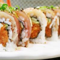 Hush Roll · Spicy. Spicy tuna, shrimp, and albacore on top with ponzu sauce. Spicy.