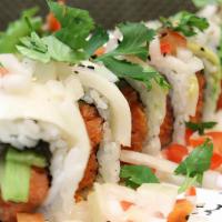 Hot Tuna Roll · Spicy. Spicy tuna with cucumber, escolar, avocado, and Japanese salsa sauce. Spicy.