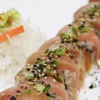 Co-Co Roll · Spicy. Spicy albacore with seared albacore on top, and ponzu sauce. Spicy.