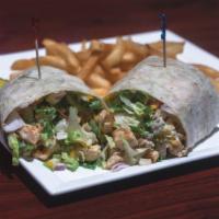 Avocado Chicken Wrap · Grilled chicken, avocado, lettuce, tomato, onion, mixed cheese and spicy ranch.