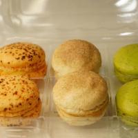 Mexican Macarons · A Mexican spin on the classic French Cookie. 3pk assortment including dolce de leche churro,...