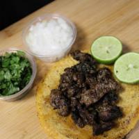 Carne Asada · Three Freshly pressed corn tortilla tacos with cooked to order Carne Asada meat. The order i...