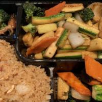 Hibachi Vegetarian · Dinner start with clear soup, freshly tossed house salad, hibachi noodles, steamed rice or f...