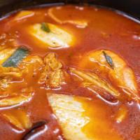 Jjampong · Spicy. Various Seafood with cabbage and carrots and onions and green onions with spicy broth.