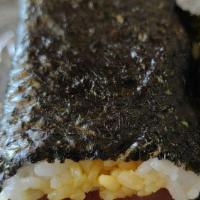 2Pc Island Fire Musubi · Spam, rice, and spicy sausage in seaweed wrapping.