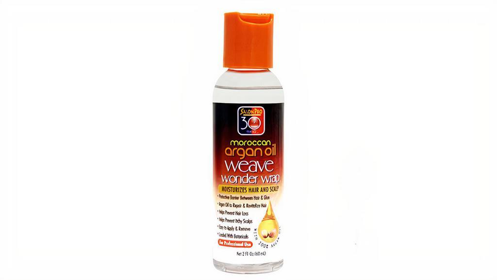 Salon Pro 30 Sec Argan Weave Wonder Wrap (Clear) · Salon Pro 30 Second Weave Wonder Wrap Argan Oil is designed to prepare, preserve and condition the hair during various gluing and weaving procedures. The wrapping foundation not only provides ease during the process but it also imparts strength and keratin to the hair through the delivery of nutrients and conditioners.