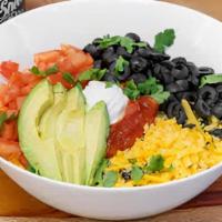Savory Bowl · Savory sauce, rice, beans, shredded cheese, olives, tomatoes, sour cream, salsa, and avocado...
