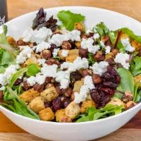 Oregon Salad · Mixed field greens with bleu cheese, roasted hazelnuts, dried cranberries, herb roasted crou...