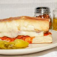 Chicken Parmigiana Sandwich · Served with Cappalletti's red sauce and Mozzarella cheese.