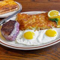 Top Sirloin & Eggs · Six ounce sirloin cooked the way you like it with two eggs any style served with four butter...