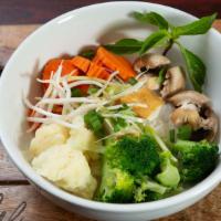 Pho Chay · Veggie noodle soup (veggie broth): tofu, mushroom and vegetable