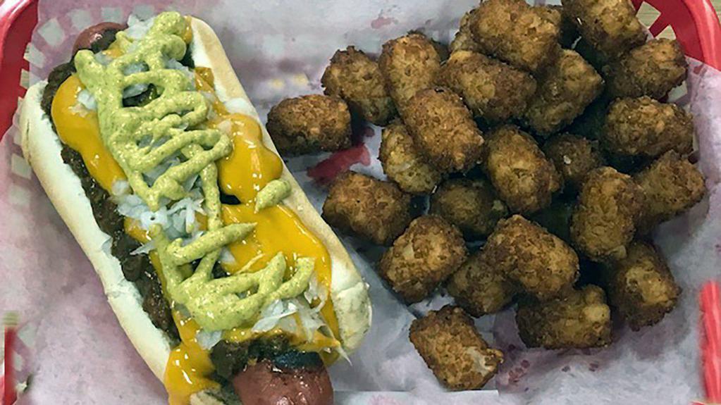 Nathans Chili Dog · PIctured: World-famous Nathan Hotdog topped with Spicy Brown Mustard, DOG Chili, Hot Nacho Cheese, Onions
