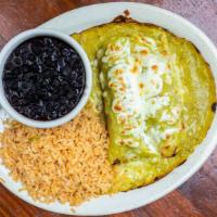Veggie Enchiladas (2 Pc) · Enchiladas filled with zucchini, mushroom, onion, bell peppers. Topped with Your choice of v...