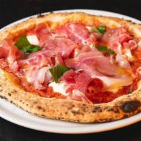 Regina Al Prosciutto Pizza · Mozzarella di bufala, tomato sauce, and Prosciutto di Parma.