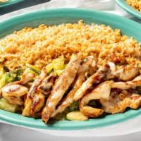 Arroz Con Pollo (Acp) · Grilled chicken and vegetables served over rice. Topped with cheese dip. Served with flour t...