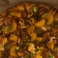 Triple G House Pizza · A sweet chili glaze with mozzarella and parmesan cheese, mandarin oranges and scallions. A h...