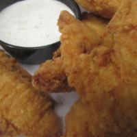 Chicken Fingers · Fried chicken fingers served with choice of dip