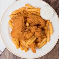 Chicken Tenders · 4 strips with fries.