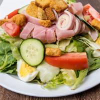 Chef Salad · With ham, turkey, provolone, tomatoes, onions, cucumbers, lettuce, eggs, croutons.